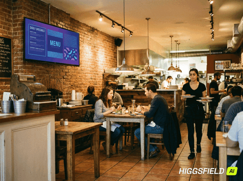 Menús digitales instalados en un restaurante